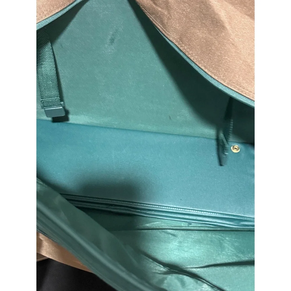 Perry Ellis America Vintage Duffle Bag Tan Green Canvas Travel Weekender Crest